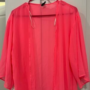 Neon pink kimono coverup